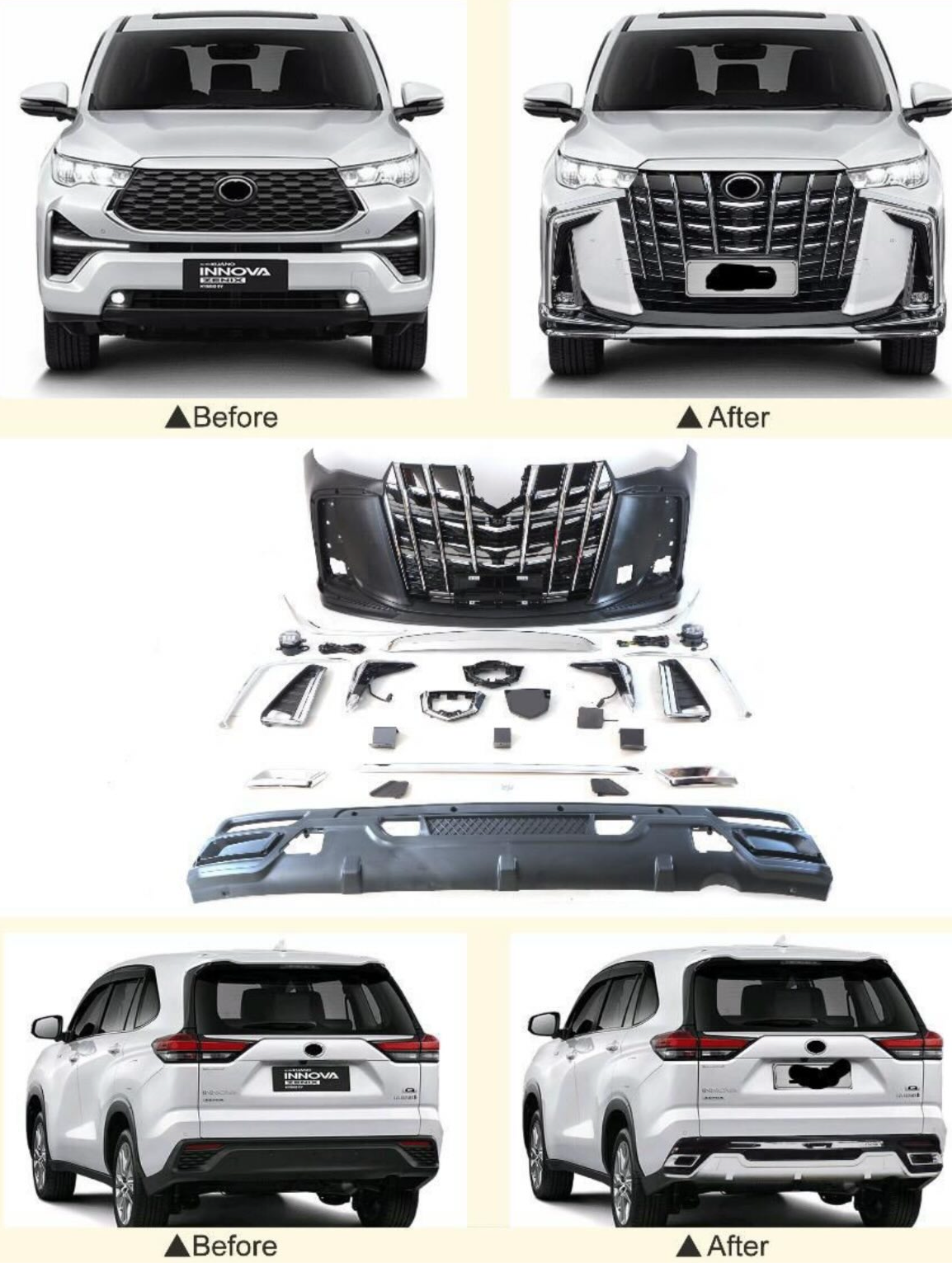 Front,Rear Alphard Bumper Body Kit for Innova Hycross