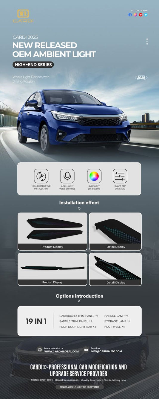 Cardi 19-in-1 Ambient Light Kit for Honda City – Complete Interior LED Upgrade