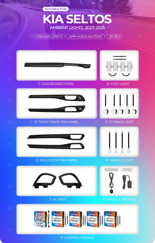 Cardi 20-in-1 Ambient Light Kit for Kia Seltos – Full Interior LED Upgrade